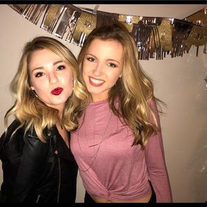 Blush pink tie front long sleeve crop top